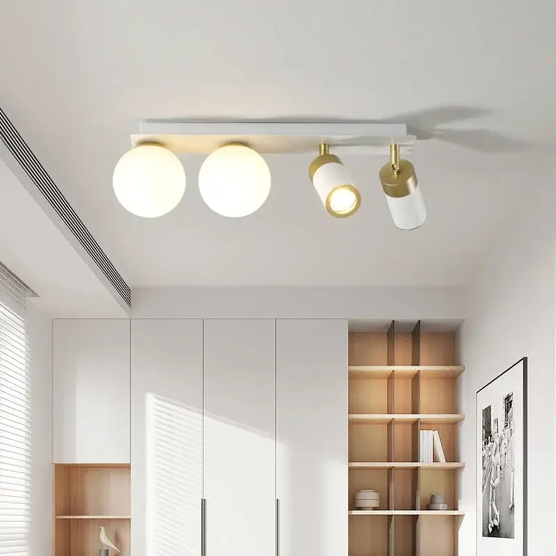 Modern white and gold glass ball led ceiling light with three spherical bulbs and two adjustable spotlights for living room decorbites glass ball ball led ceiling