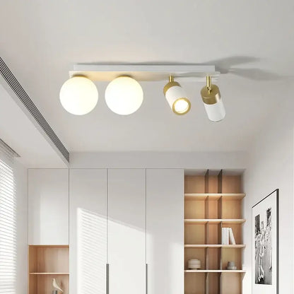 Modern white and gold glass ball led ceiling light with three spherical bulbs and two adjustable spotlights for living room decorbites glass ball ball led ceiling