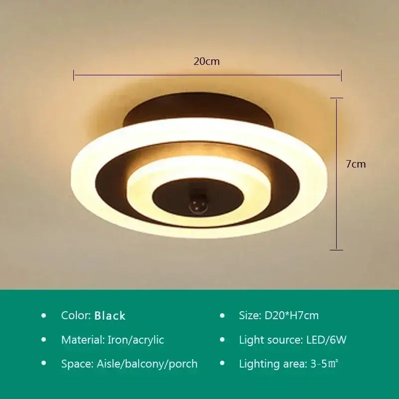 Black circular decorbites led ceiling light with iron and acrylic rings 20cm diameter modern design