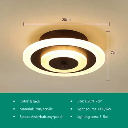 Black circular decorbites led ceiling light with iron and acrylic rings 20cm diameter modern design