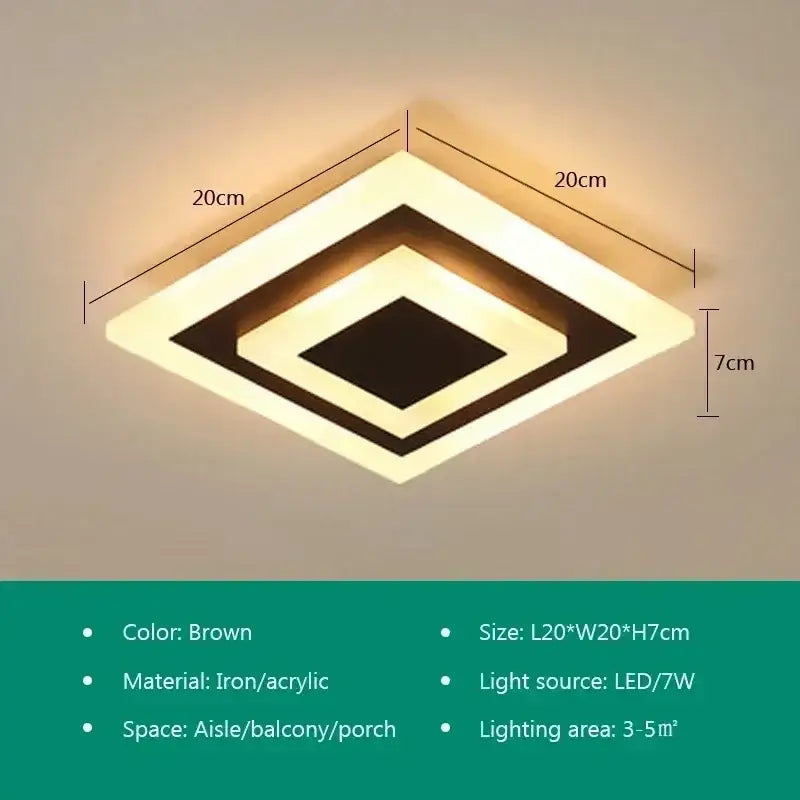 Brown square led ceiling light with layered geometric iron and acrylic design for modern decorbites led ceiling use