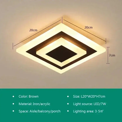 Brown square led ceiling light with layered geometric iron and acrylic design for modern decorbites led ceiling use