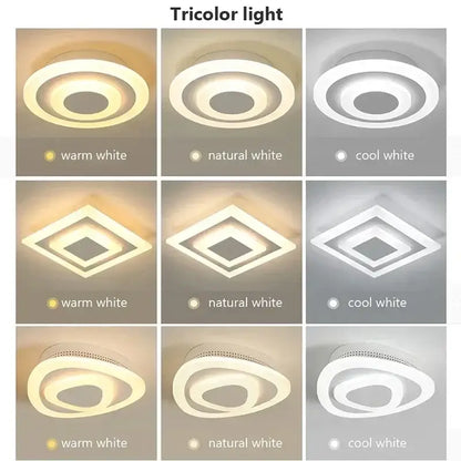 Modern white and gold led ceiling light with tricolor acrylic rings offering warm natural and cool white lighting decorbites led ceiling