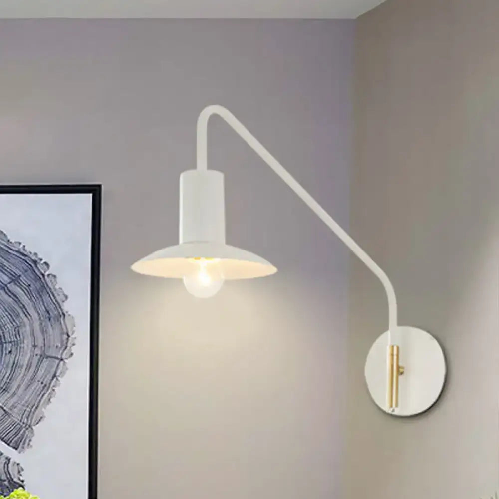 Modern white wall-mounted lamp with curved arm and gold accent for wide flare bedroom wall lighting
