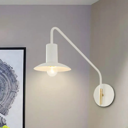 Modern white wall-mounted lamp with curved arm and gold accent for wide flare bedroom wall lighting