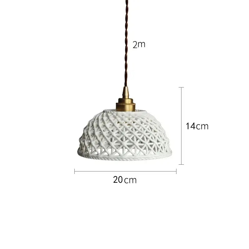 Modern white woven pendant light with brass fixture and twisted brown cord decorbites ceramic led pendant light for dining room