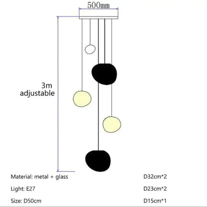 Modern white gregg glass suspension pendant light with three black glass shades and warm orbs for villa staircase decorbites gregg glass