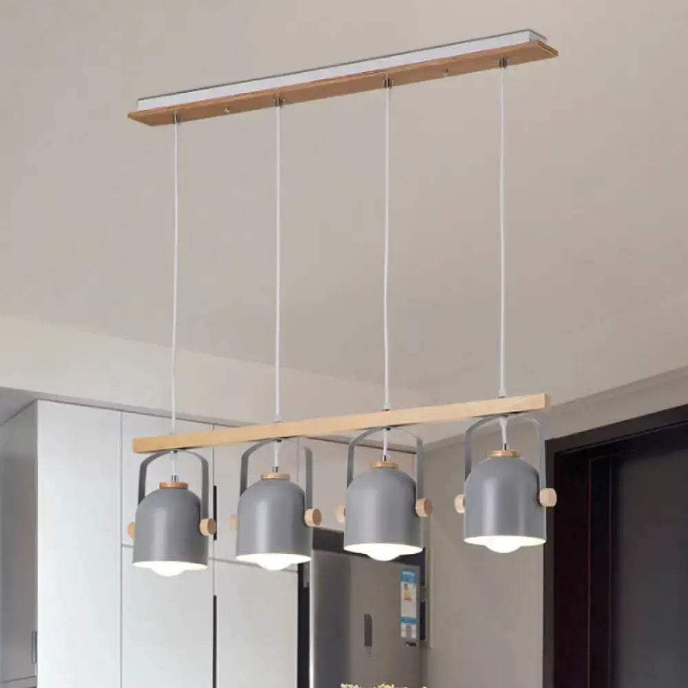 Decorbites modern white and grey dome shade chandelier with grey dome shade and wooden accents hanging from metal bar