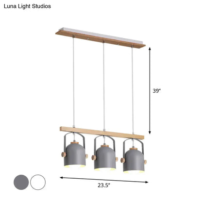 DecorBites™ modern white and grey dome shade chandelier with grey dome metal pendant lights and wooden accents