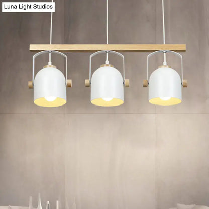 DecorBites™ modern white and grey dome shade chandelier with wooden bar and metal accents for nordic island lighting