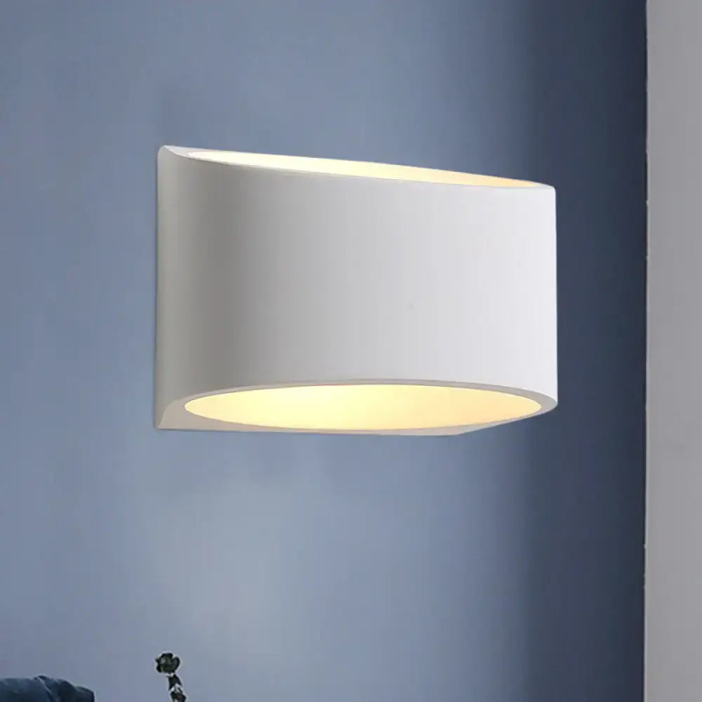 Modern white gypsum led sconce light fixture with sleek curved design and warm interior lighting for hallway use