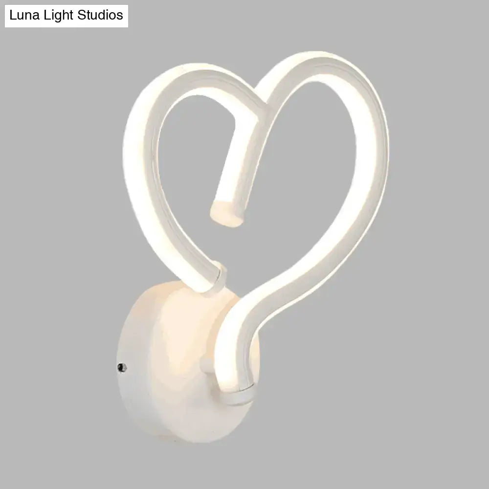 Modern white heart acrylic wall light fixture with sleek glowing design ideal for bedroom wall light decor