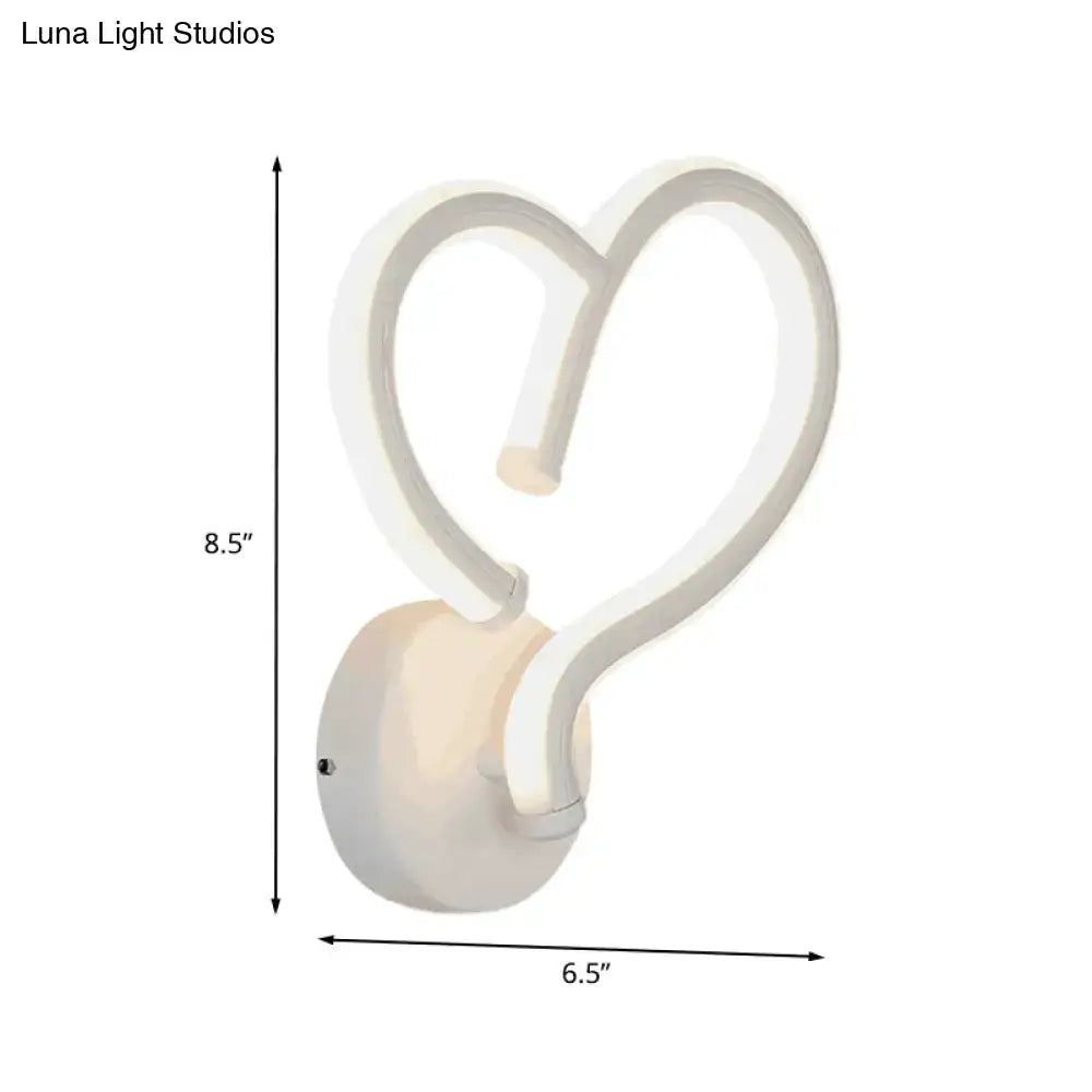 Modern white heart acrylic wall light fixture with sleek design and smooth finish for bedroom decor wall light
