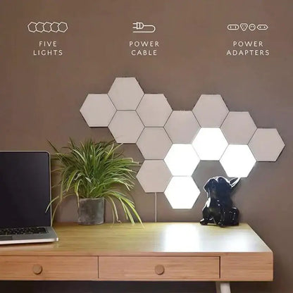 Modern white honeycomb modular quantum sconces led panels arranged in a geometric pattern for bedroom lighting