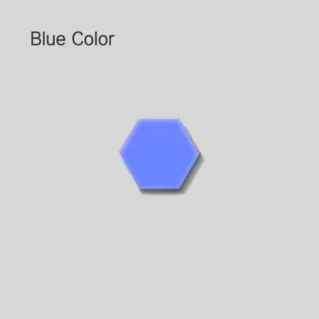 A solid blue hexagonal tile with a smooth glossy surface for modern white honeycomb modular quantum sconces led panel lights