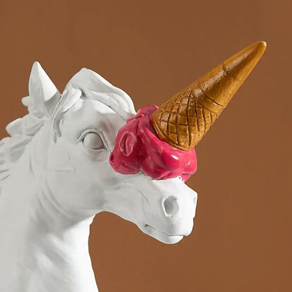 Modern white horse head sculpture with ice cream horn featuring a decorbites horse head figurine for living room decorbites horse