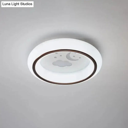 Decorbites contemporary white led ceiling lamp with dark brown rim frosted glass moon deer and hot air balloon design