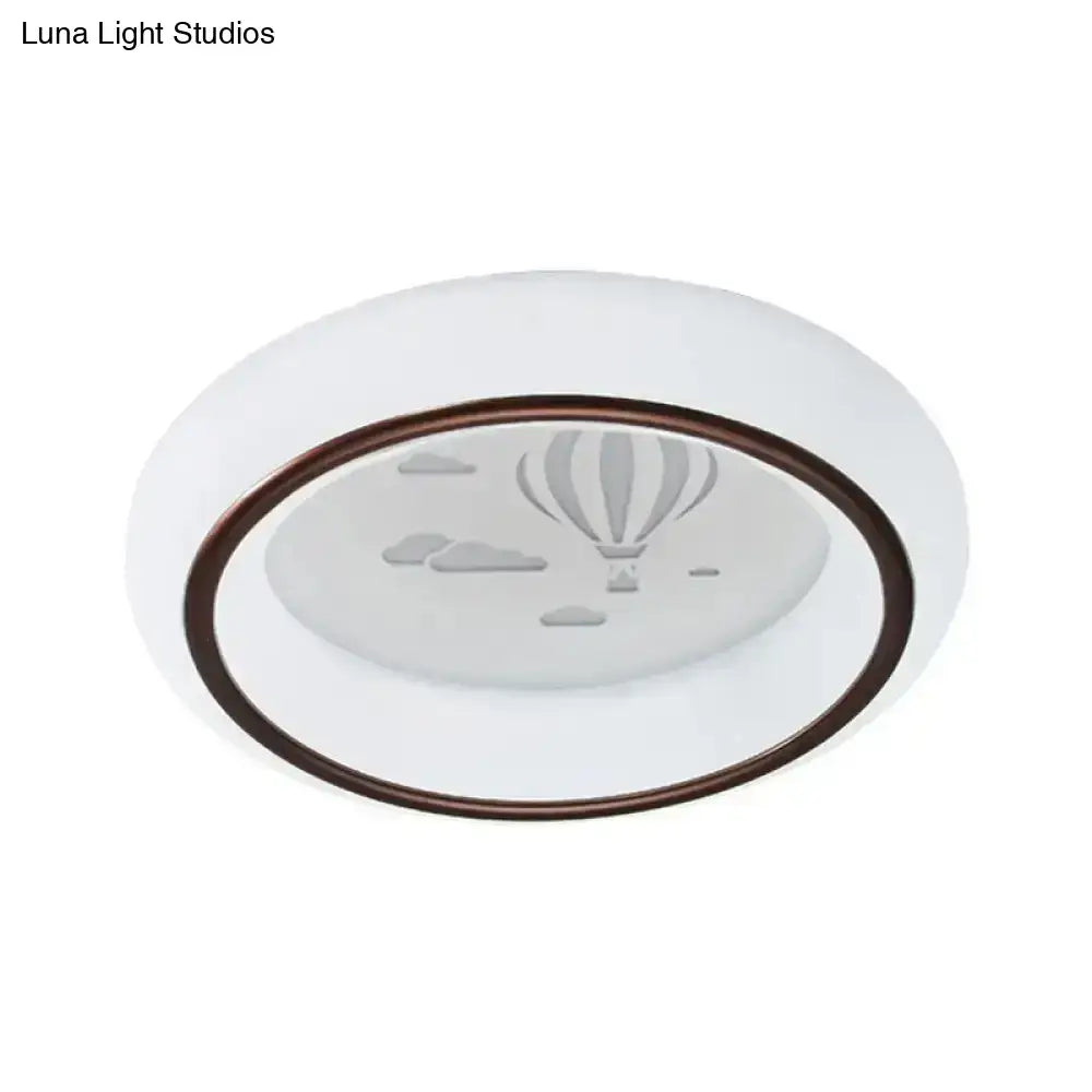 Decorbites™ contemporary white led ceiling lamp with bronze rim and etched hot air balloon design flush light