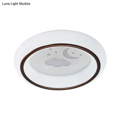 Decorbites™ contemporary led white ceiling lamp with bronze rim frosted glass embossed with moon star and hot air balloon designs