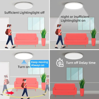 Modern white induction led ceiling light with motion sensor and automatic delay for smart bedroom decorbites induction led