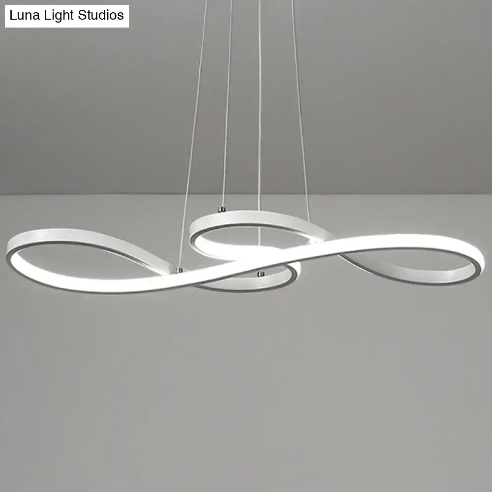 Modern white metal infinity-shaped led chandelier with minimalist design and thin cords for dining room with gear remote control