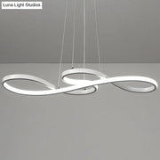 Modern white metal infinity-shaped led chandelier with minimalist design and thin cords for dining room with gear remote control
