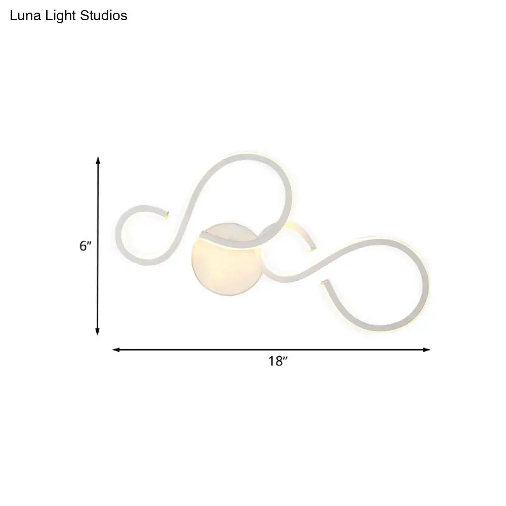 Modern white infinity spiral led light with sleek curved arms and warm glow bulb included for living room use