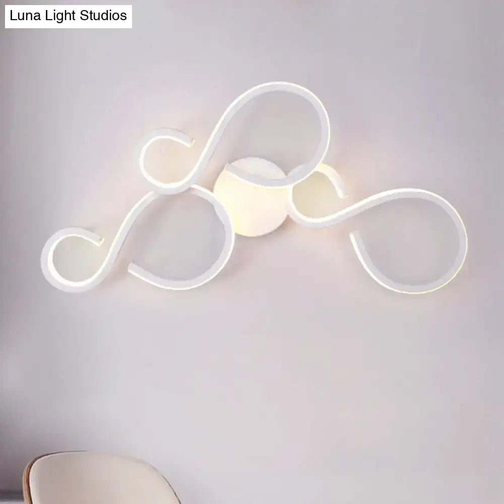Modern white infinity spiral led light wall sconce with flowing sculptural curves and bulb included for living room