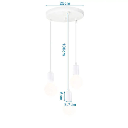 Modern white iron cage pendant lights with three hanging bulbs from a circular ceiling mount for kitchen and living room decorbites iron cage pendant