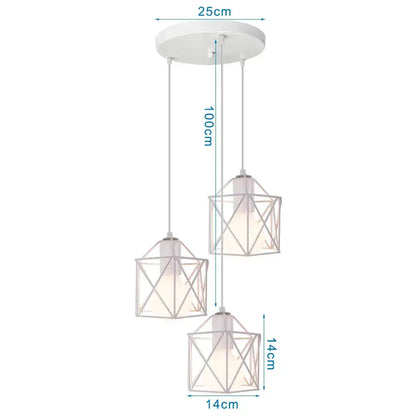 Modern white iron cage pendant lights featuring three hanging cube-shaped metal and frosted glass shades for kitchen decorbites iron cage pendant lighting