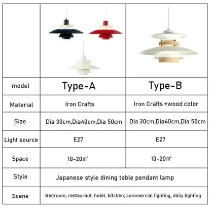 Modern white layered led pendant light with petal-like iron shades in black red or white for Japanese-style dining decorbites