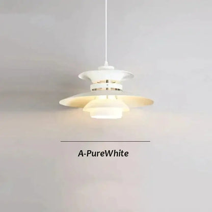 Modern white layered led pendant light with petal-like shades and sleek cord for kitchen decorbites colorful style