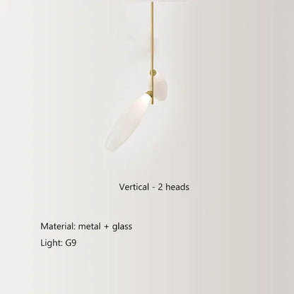 Modern white leaf elegant glass led pendant light with slender gold rod and frosted glass heads for dining room decorbites elegant glass