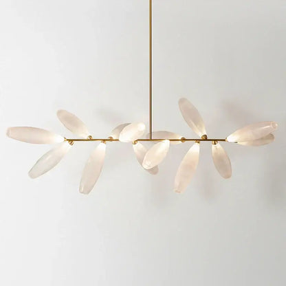 Modern white leaf elegant glass led pendant light with translucent quartz petals on gold-toned frame for dining room decorbites elegant glass