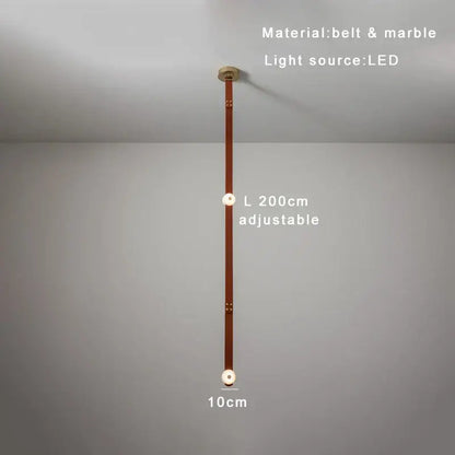 A sleek adjustable 200cm pendant light with white leather designer belt marble accents for elegant decorbites lighting