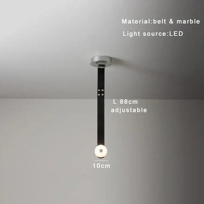 Adjustable modern pendant lights with sleek black leather and marble design featuring led bulb by decorbites designer belt