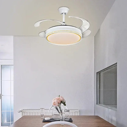 Modern white led ceiling fan with sleek curved blade design featuring decorbites decor led lighting for living room decor