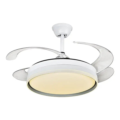 Modern white ceiling fan with integrated LED lighting, sleek curved blades, and remote control for bedroom decorbites LED ceiling