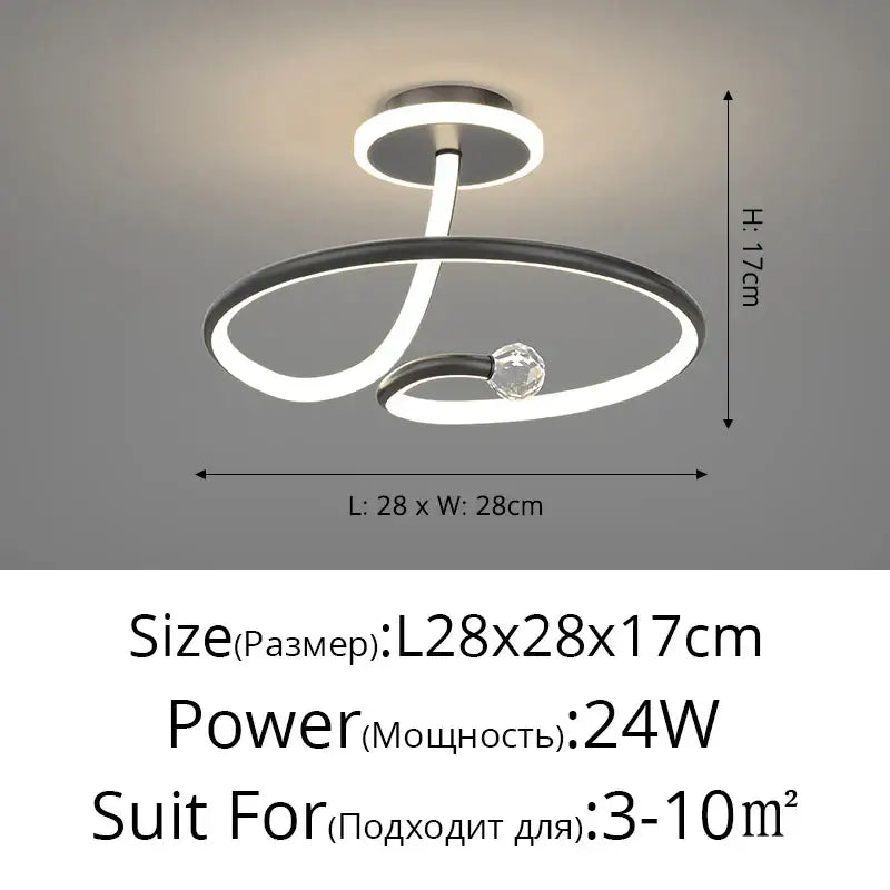 Modern white led ceiling light chandelier with matte black twisted ring design and crystal bead for living room decorbites led ceiling