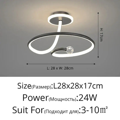 Modern white led ceiling light chandelier with matte black twisted ring design and crystal bead for living room decorbites led ceiling