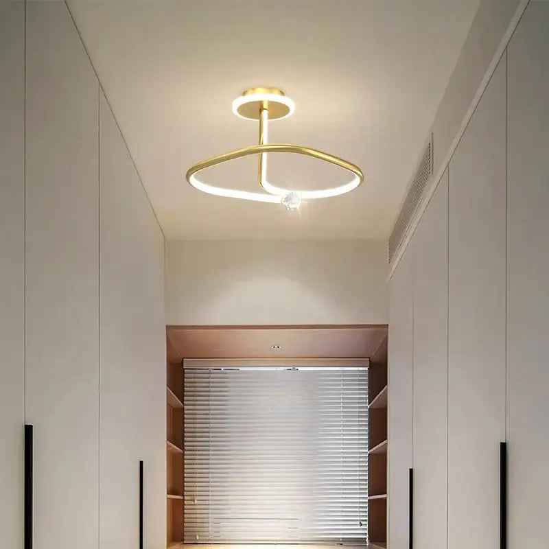 Modern white led ceiling light chandelier with gold-toned interlocking rings and crystal accent for living room decorbites led ceiling
