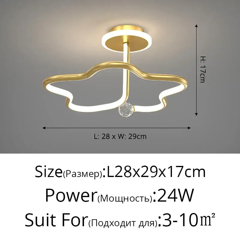 Gold-colored modern led ceiling light chandelier with sleek curved design and crystal accent for living room decorbites led ceiling