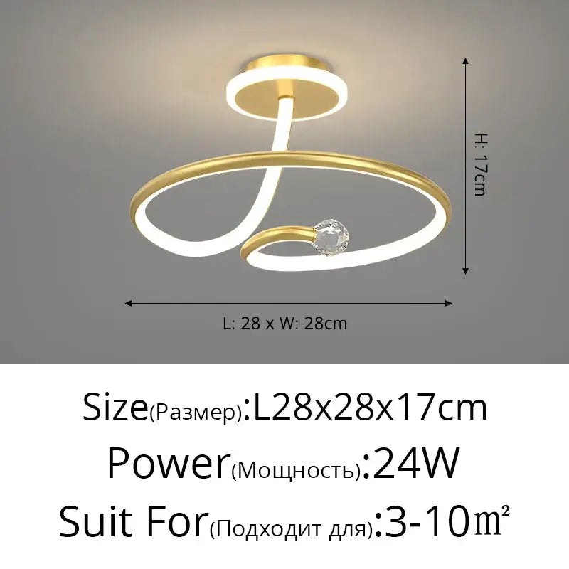 Modern white led ceiling light chandelier with gold twisted ring design and crystal accent for living room decorbites led ceiling