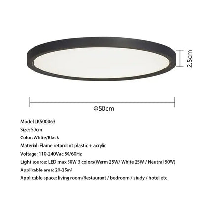 Black-framed circular decorbites led ceiling light with white diffuser modern white led ceiling light for living room lk500063