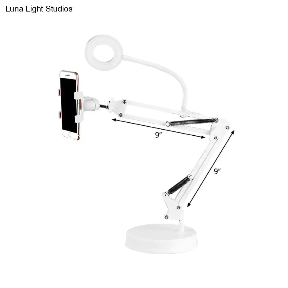 Modern white led desk lamp with mobile phone support and ring light for vanity lighting in bedroom use