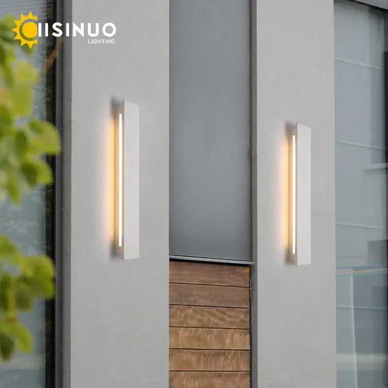 Modern white led limestone sconce garden porch wall light with warm led lighting by decorbites led limestone
