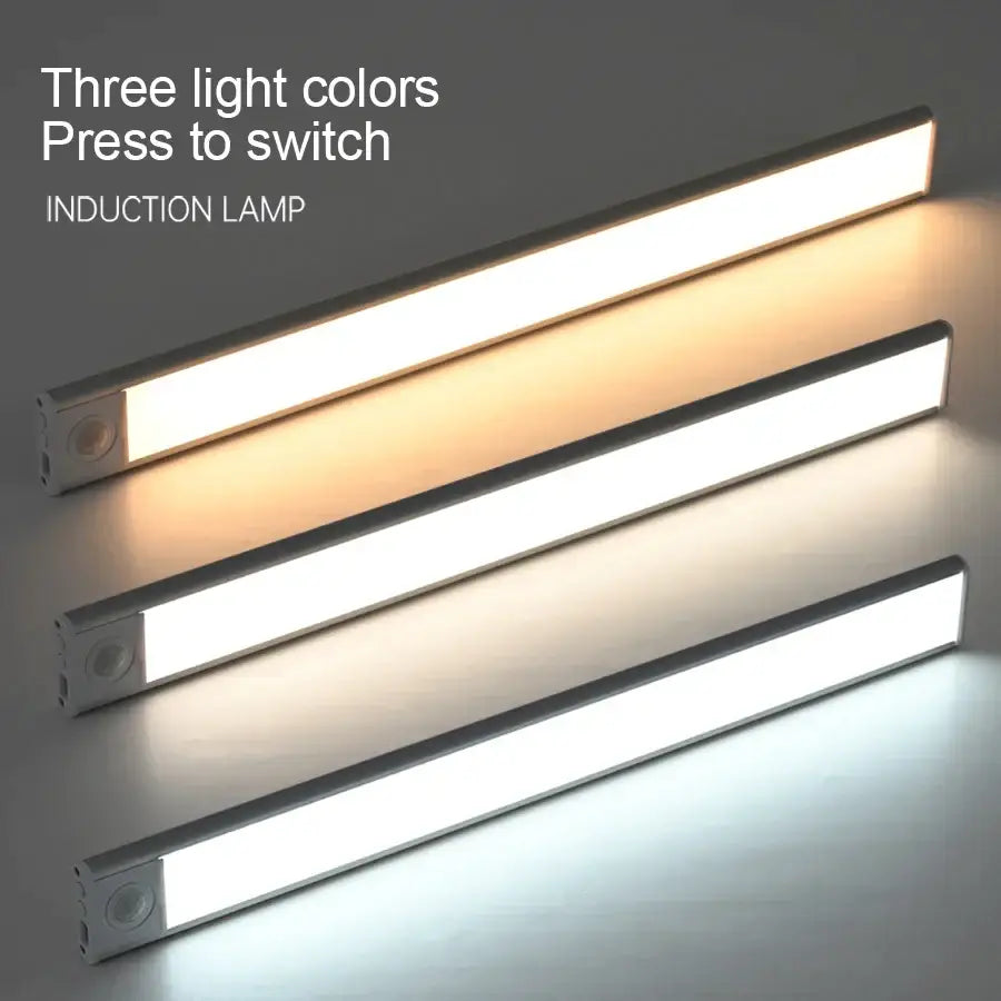 Silver-framed modern white led motion sensor cabinet light with three adjustable colors for kitchen and bedroom use