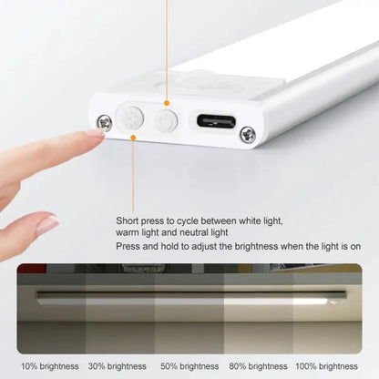 Modern white led motion sensor cabinet light with usb-c charging port and adjustable brightness and color temperature