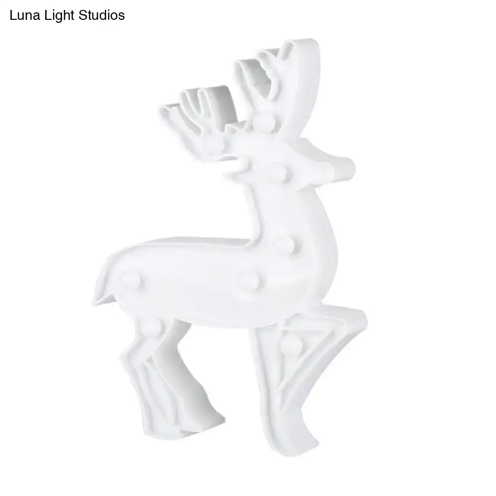 Modern white resin reindeer figurine with embedded led lights serving as a nightstand light and christmas element with remote control