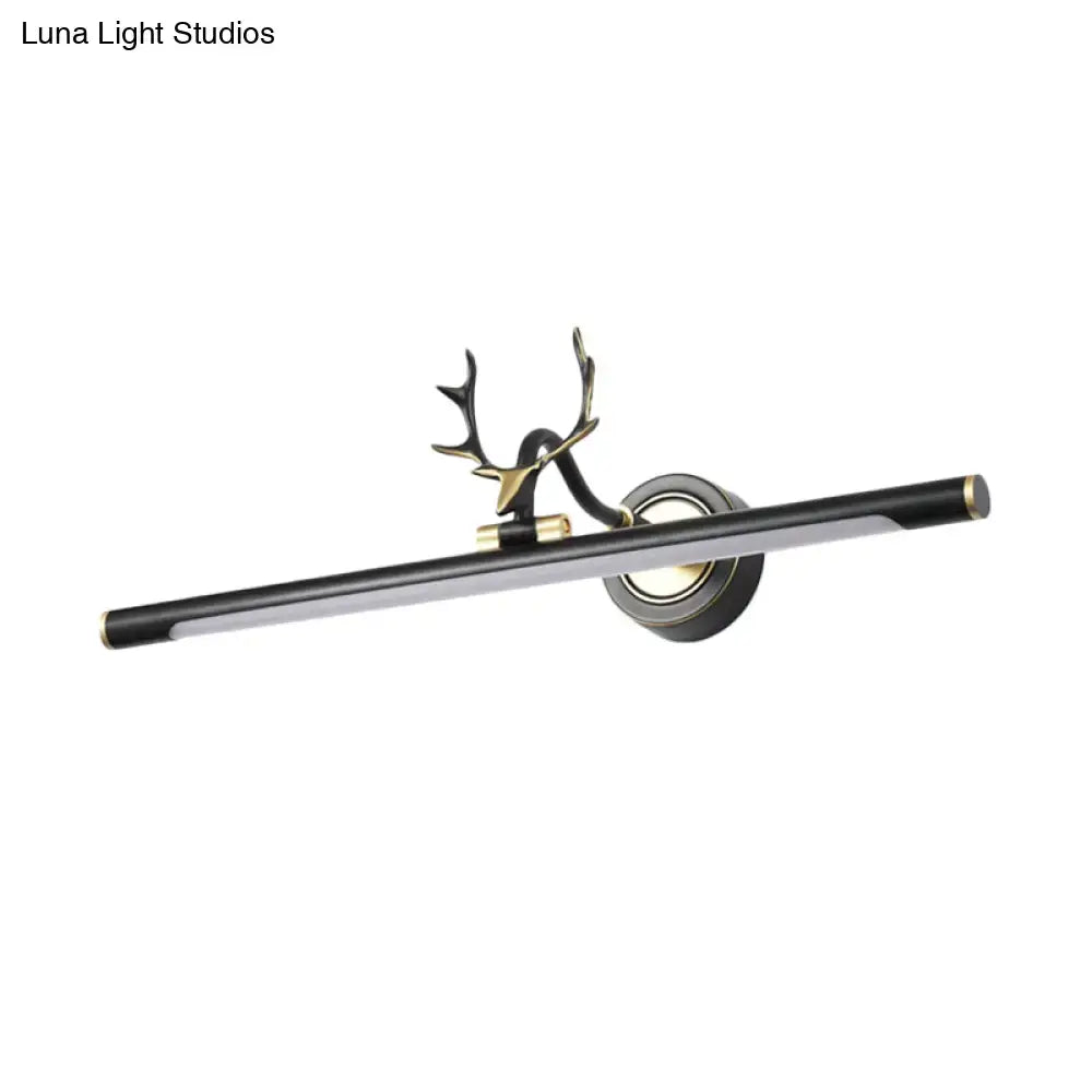 Modern white led toilet vanity light with black metal shade featuring black and gold deer antler-themed wall-mounted LED fixture